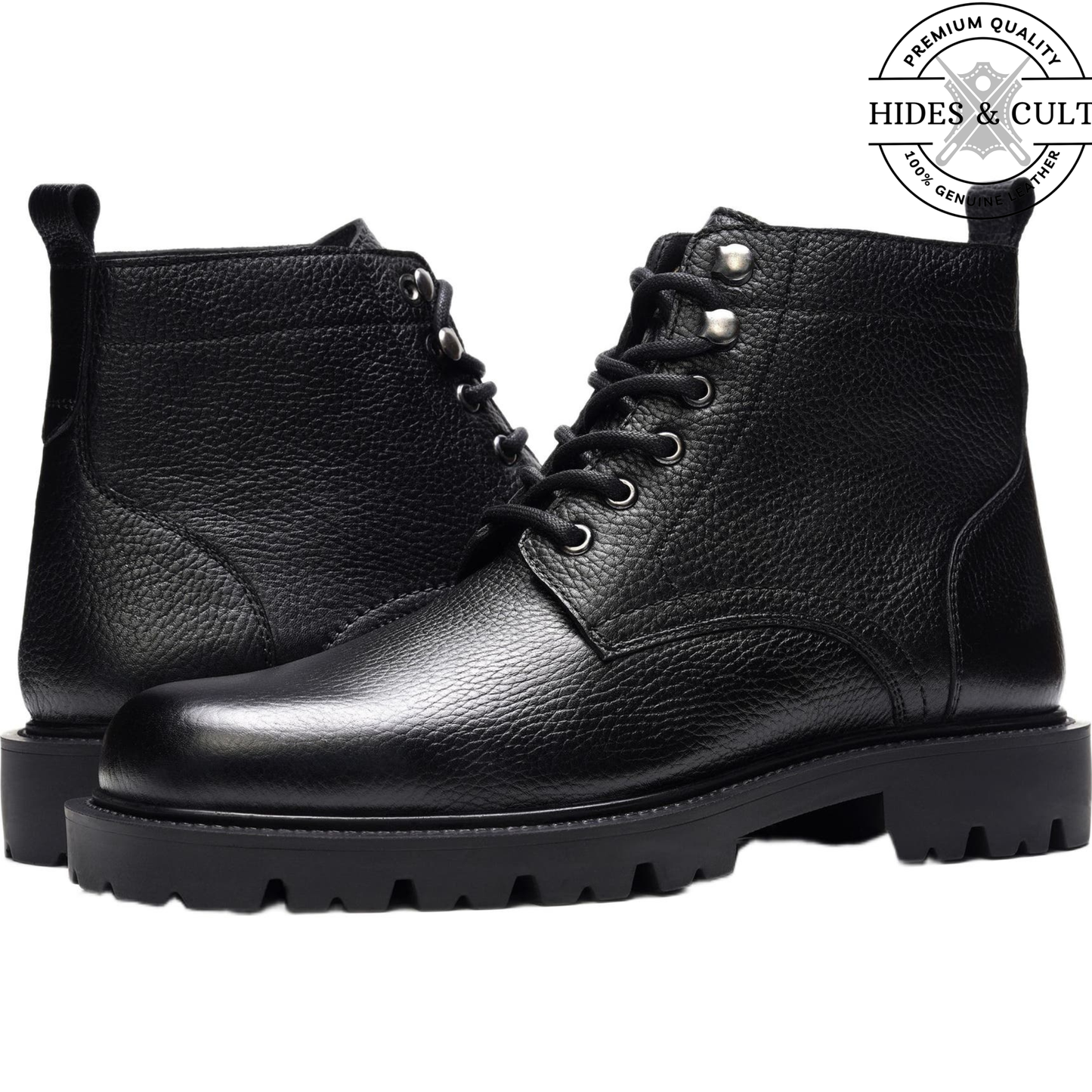 Black Milled Rugged Leather Boots - CLEARANCE EVENT