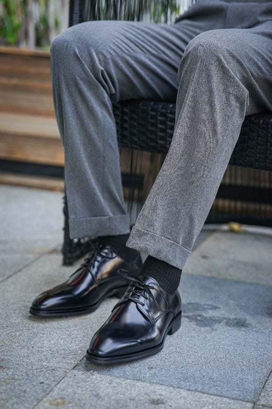 Black Derby Lace Up Shoes - Pointed Toe | Hides&Cult