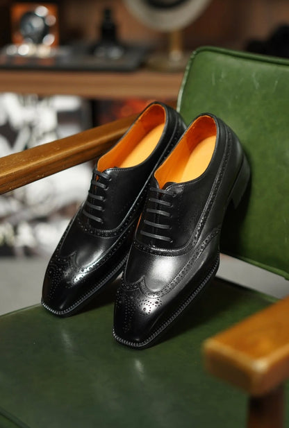 Black Full Oxford Brogue Shoes | Hides&Cult