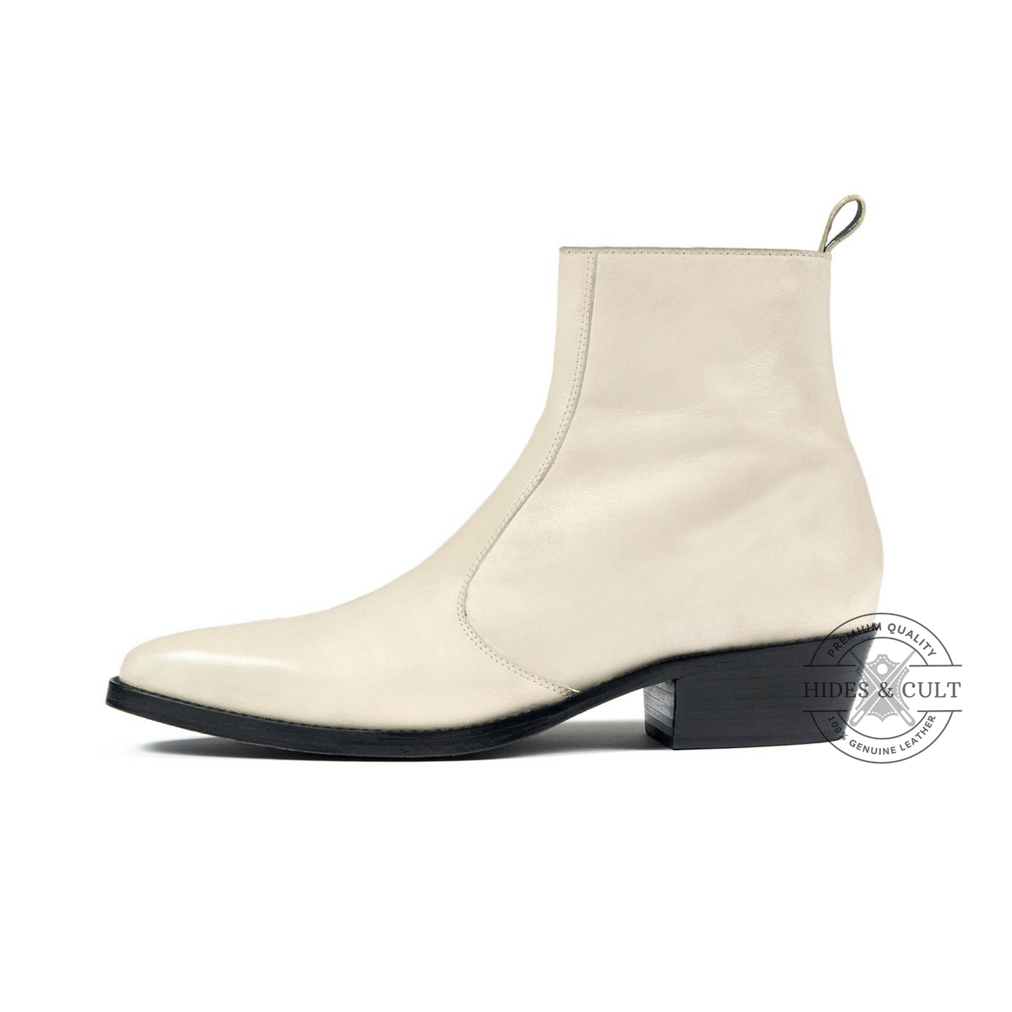 Off White Genuine Leather Chelsea Boots Cuban Heel Men | HidesandCult
