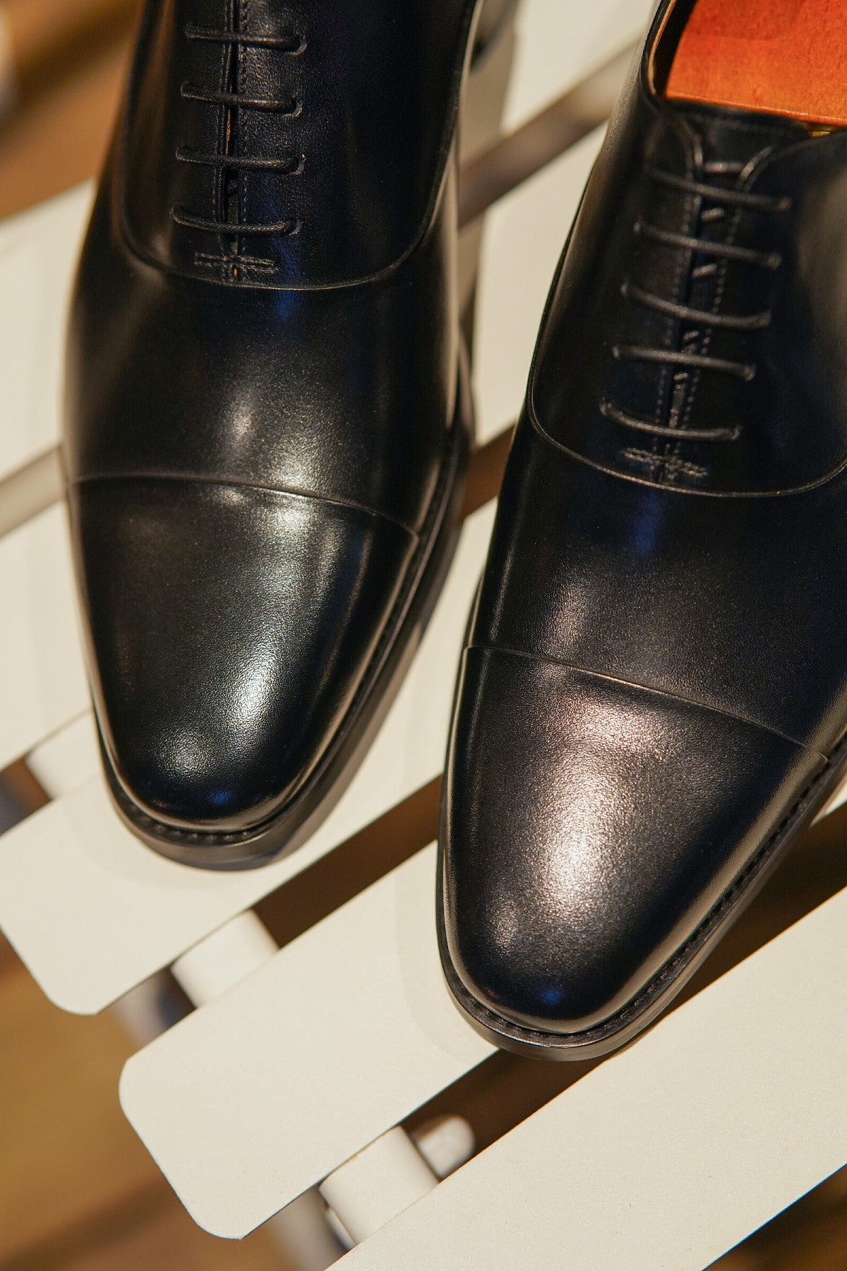 Black Cap Toe Leather Oxfords - Italian Square Toe | Hides&Cult