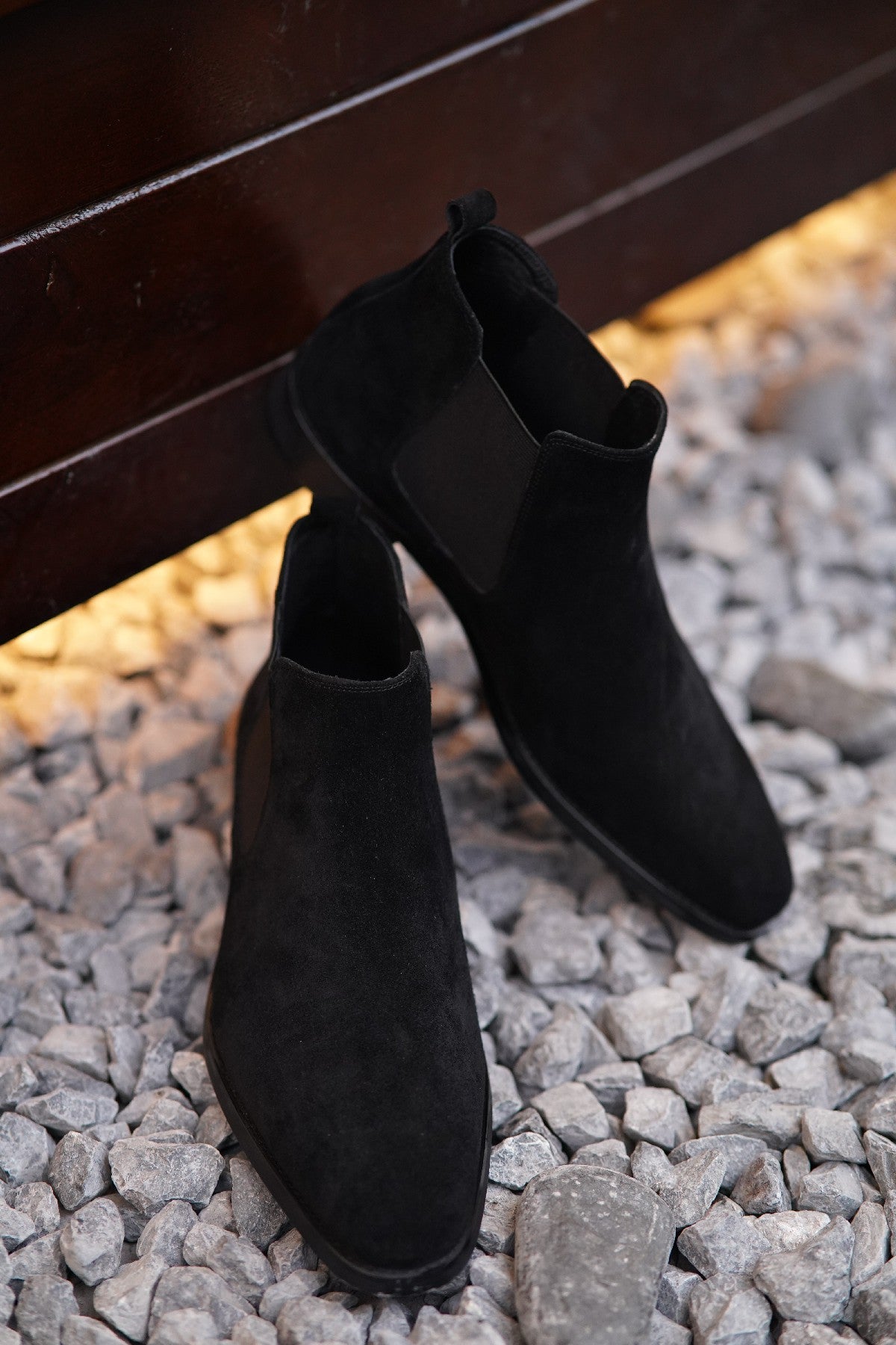 Black Suede Side Elastic Genuine Leather Boots - CLEARANCE EVENT