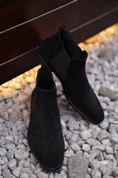 Black Suede Side Elastic Genuine Leather Boots - CLEARANCE EVENT