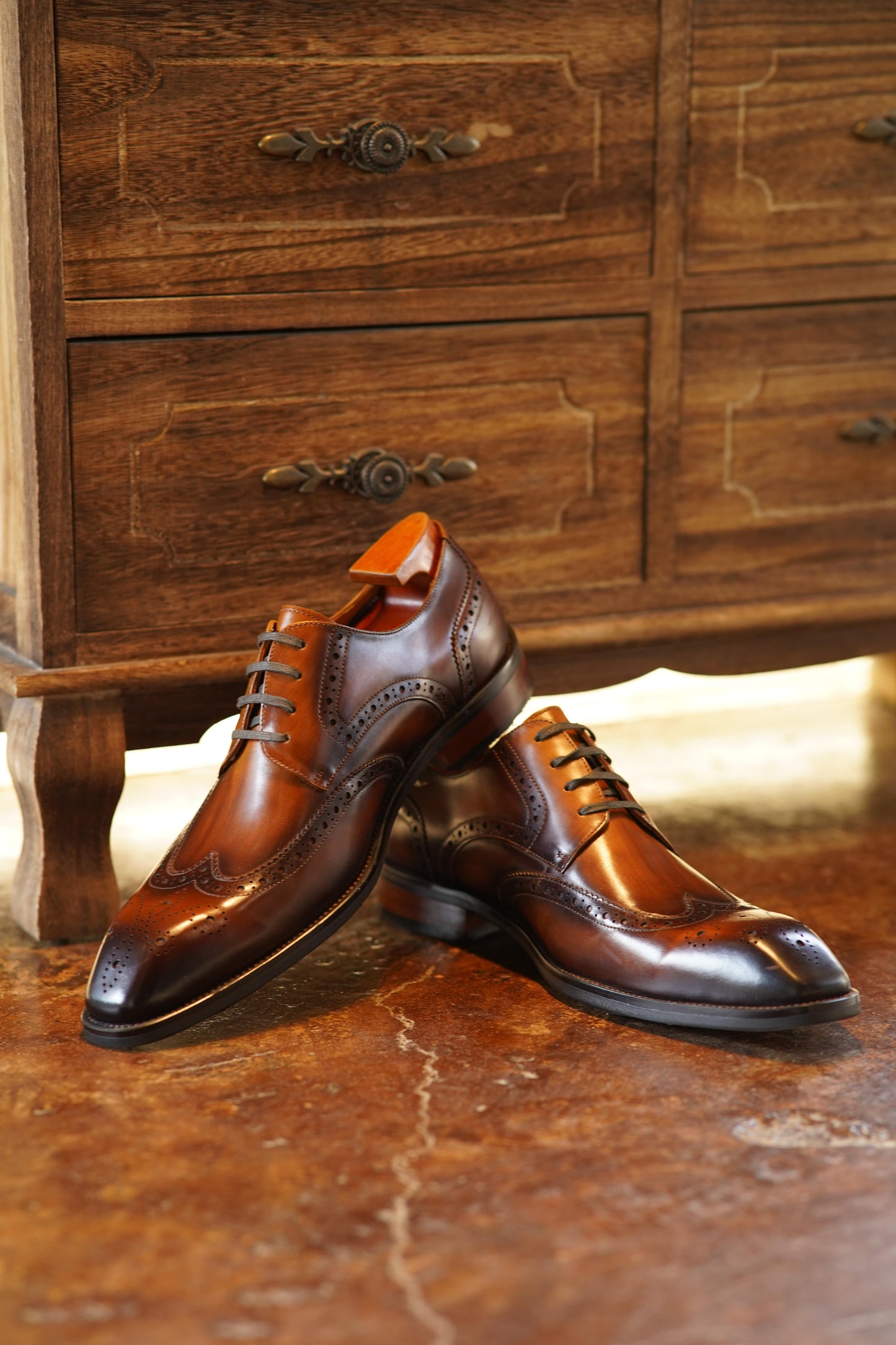 Brown Patina Lace Up Brogue Shoes | Hides&Cult