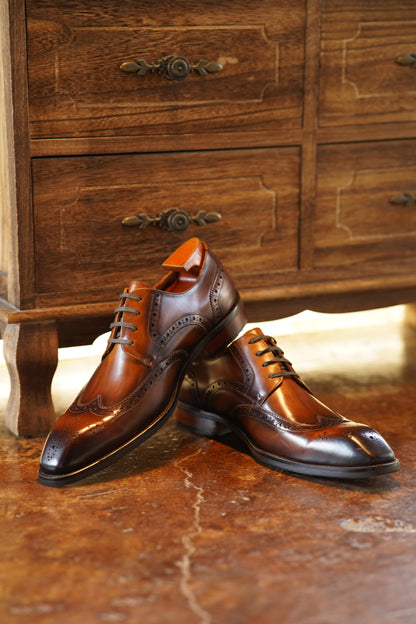 Brown Patina Lace Up Brogue Shoes | Hides&Cult