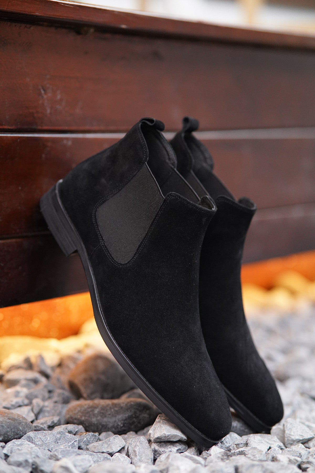 Black Suede Side Elastic Genuine Leather Boots - CLEARANCE EVENT