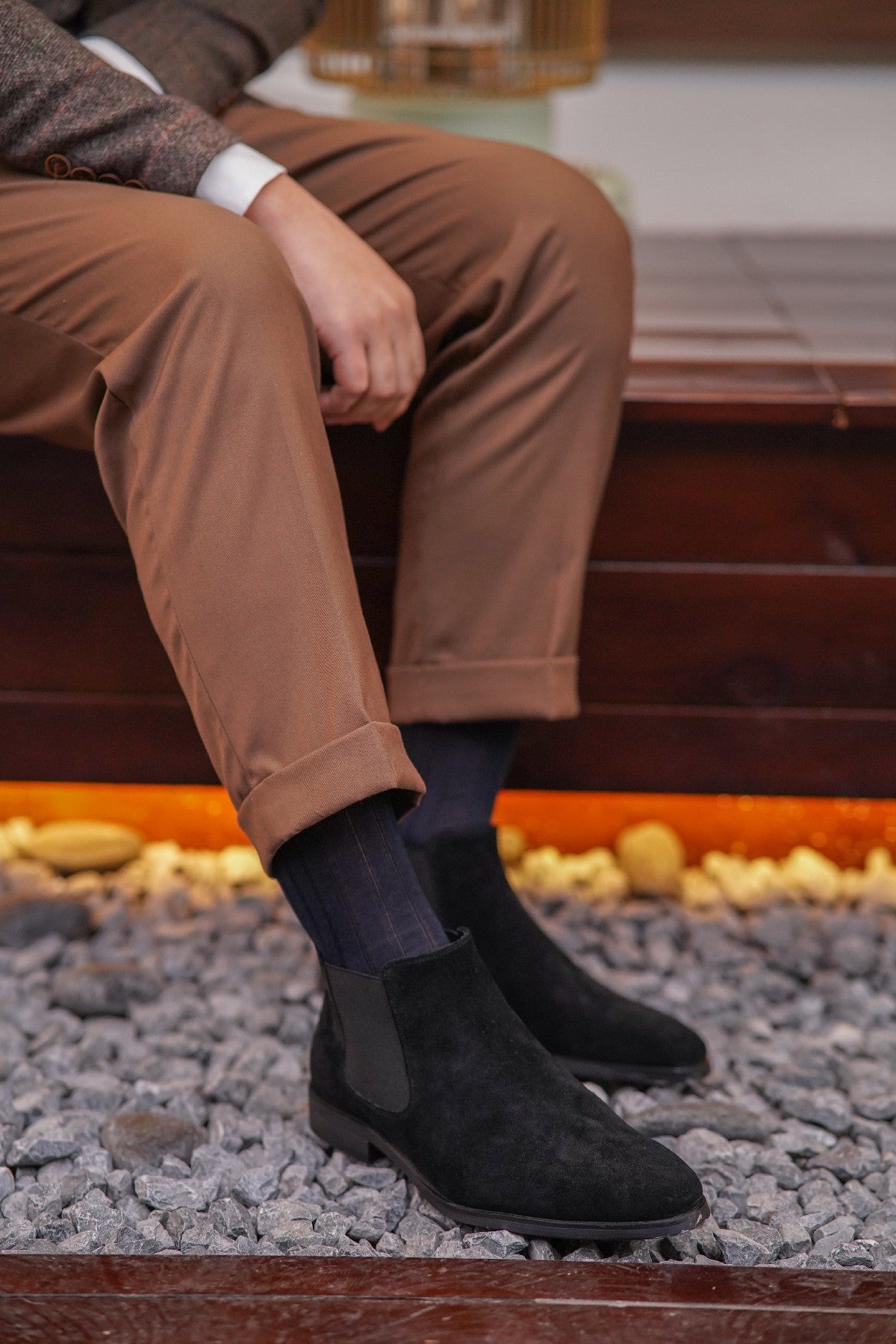 Black Suede Side Elastic Genuine Leather Boots - CLEARANCE EVENT