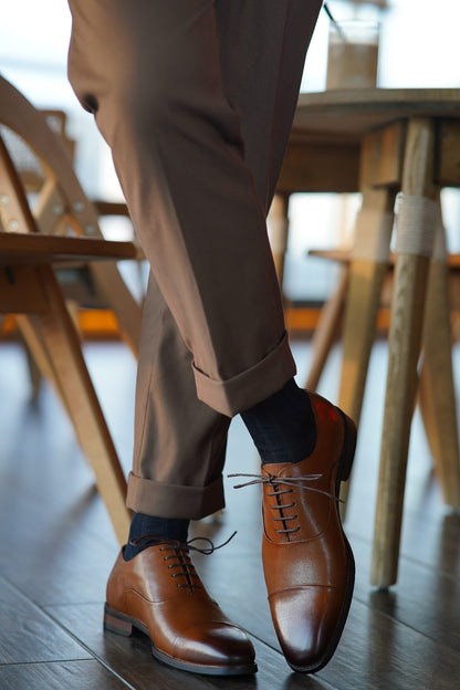 Black Cap Toe Leather Oxfords - Italian Square Toe | Hides&Cult