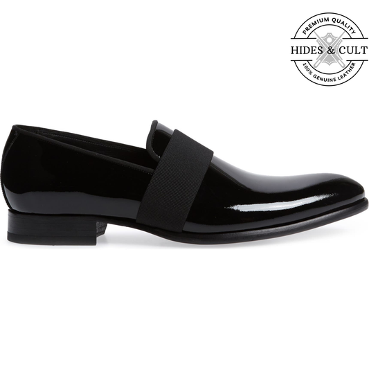 Black Patent Striped Leather SlipOn Loafers - CLEARANCE EVENT