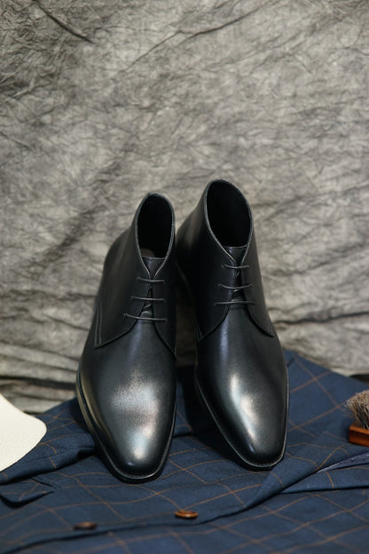 Black Lace Up British Style Italian Toe Leather Chukka Boots - CLEARANCE EVENT