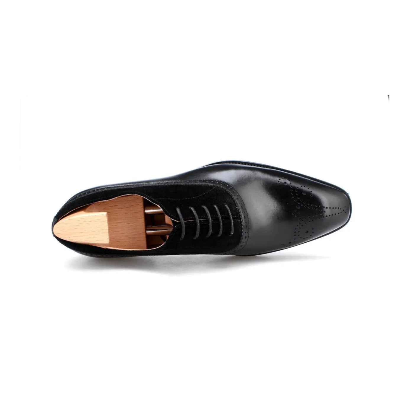 Black - Suede & Leather Brogue Derby Oxfords - Italian Square Toe | Hides&Cult