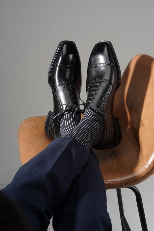 Black Toe Cut Oxford Brogue Shoes | Hides&Cult