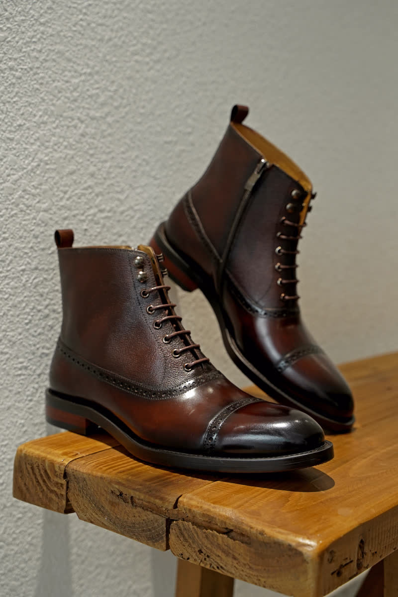 Black Lace Up Side Zip Military Style Leather Combat Boots | Hides&Cult