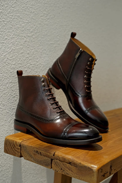 Black Lace Up Side Zip Military Style Leather Combat Boots | Hides&Cult