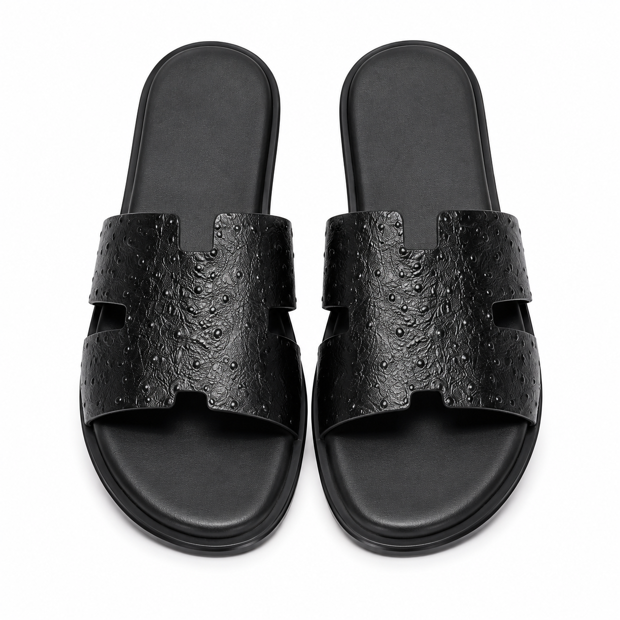 Austin Mens Slippers in Black Ostrich Leather | Hides&Cult