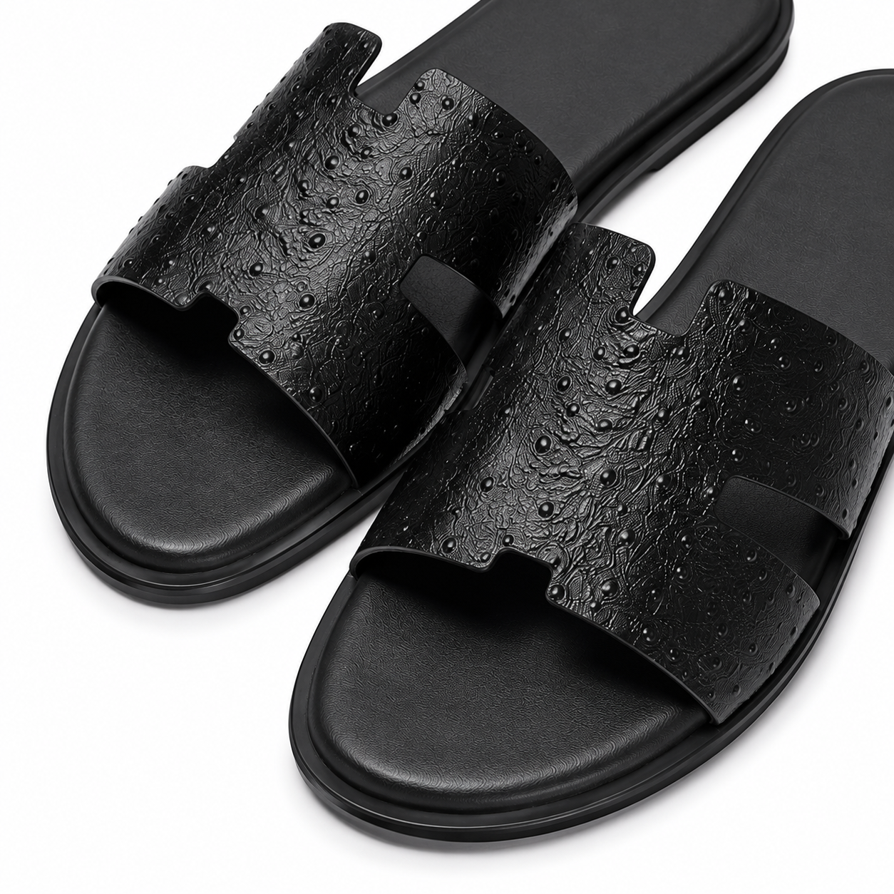 Austin Mens Slippers in Black Ostrich Leather | Hides&Cult