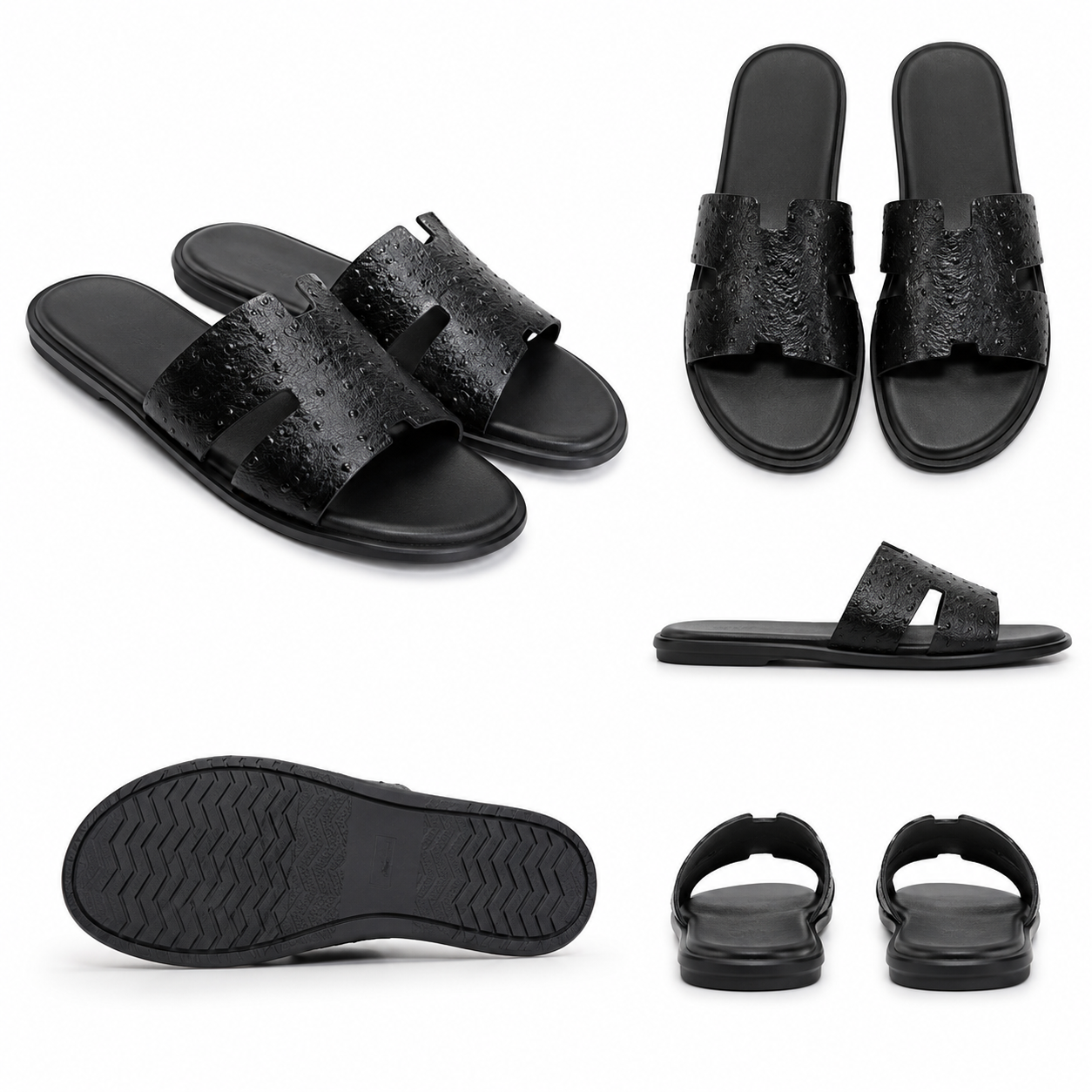 Austin Mens Slippers in Black Ostrich Leather | Hides&Cult