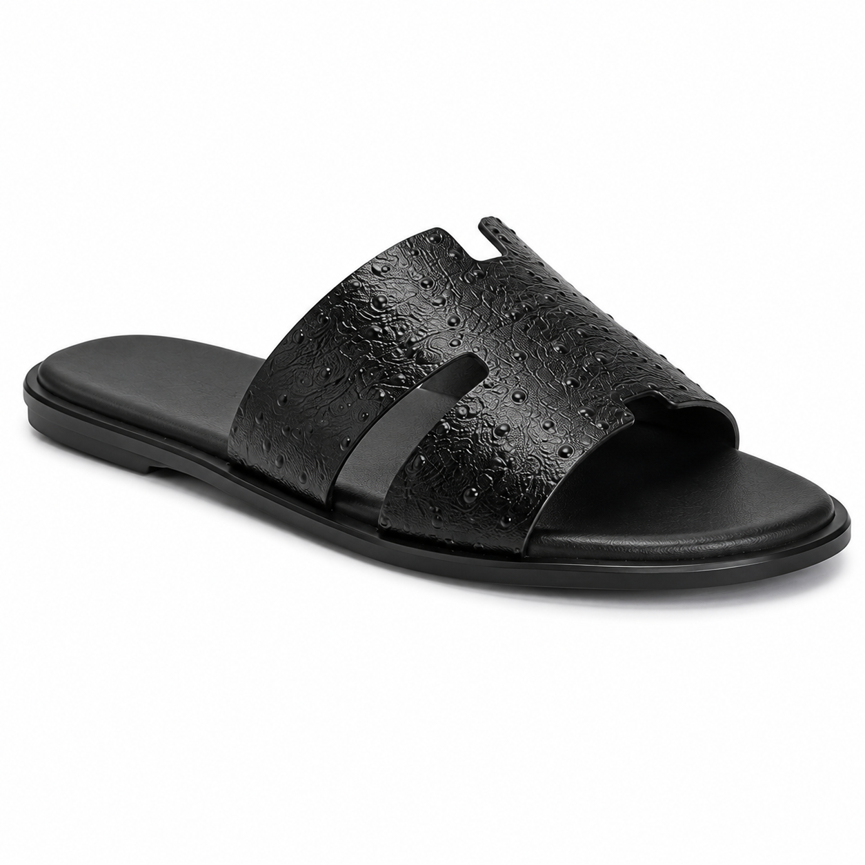 Austin Mens Slippers in Black Ostrich Leather | Hides&Cult