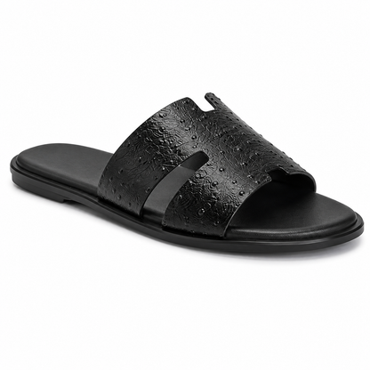 Austin Mens Slippers in Black Ostrich Leather | Hides&Cult