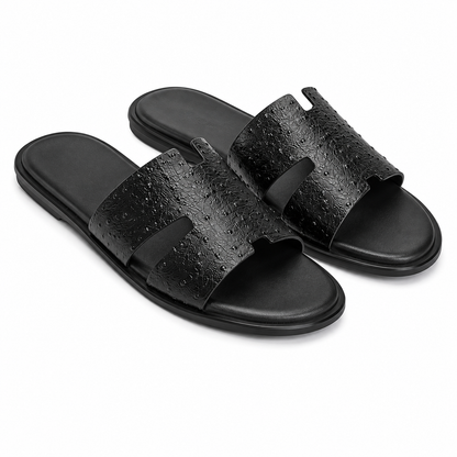 Austin Mens Slippers in Black Ostrich Leather | Hides&Cult