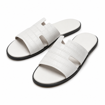 Austin Mens Slippers in White Croco Leather | Hides&Cult