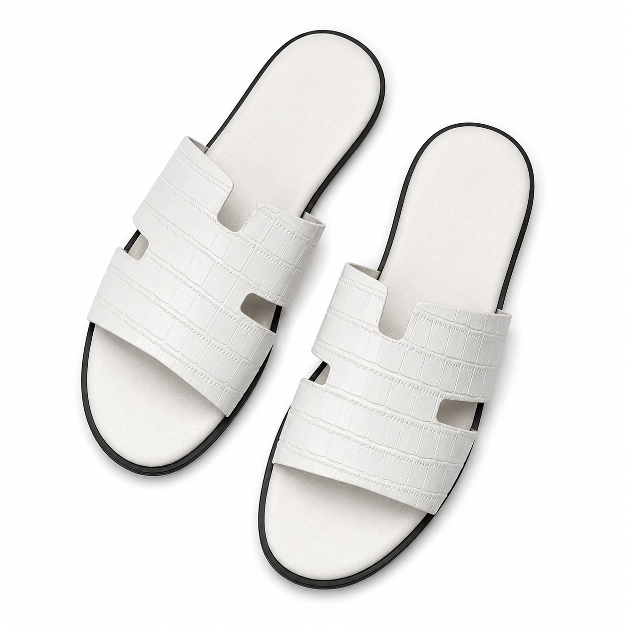 Austin Mens Slippers in White Croco Leather | Hides&Cult