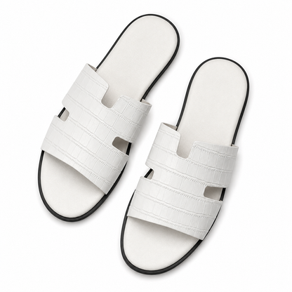 Austin Mens Slippers in White Croco Leather | Hides&Cult