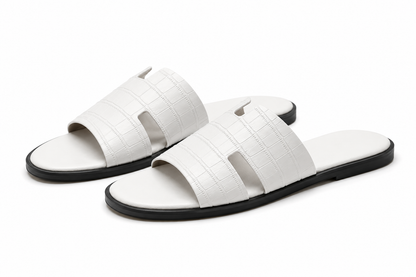 Austin Mens Slippers in White Croco Leather | Hides&Cult