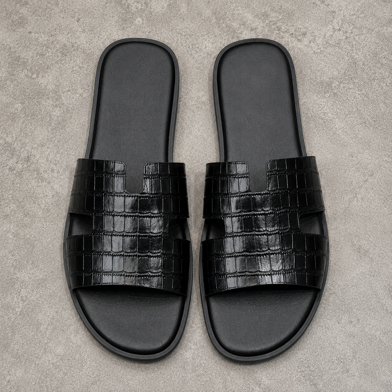Austin Mens Slippers in Black Croco Leather | Hides&Cult