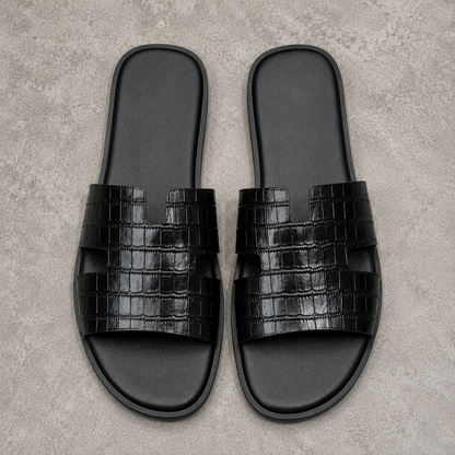 Austin Mens Slippers in Black Croco Leather | Hides&Cult
