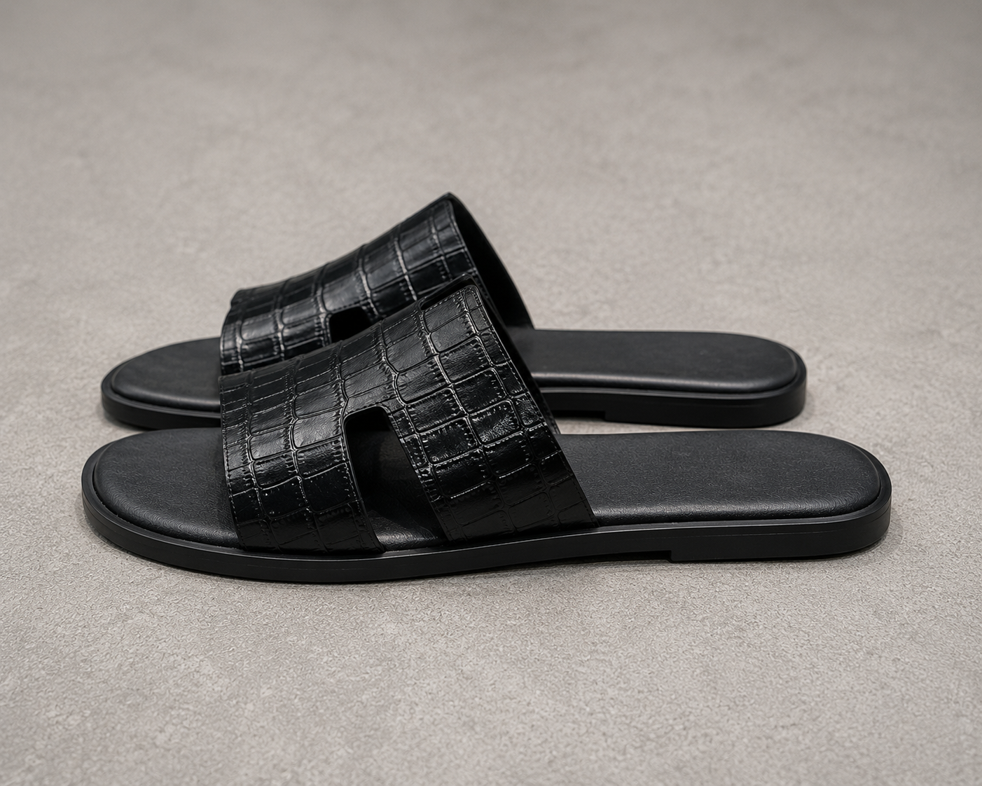 Austin Mens Slippers in Black Croco Leather | Hides&Cult