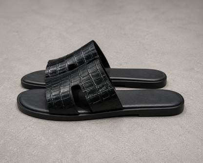 Austin Mens Slippers in Black Croco Leather | Hides&Cult