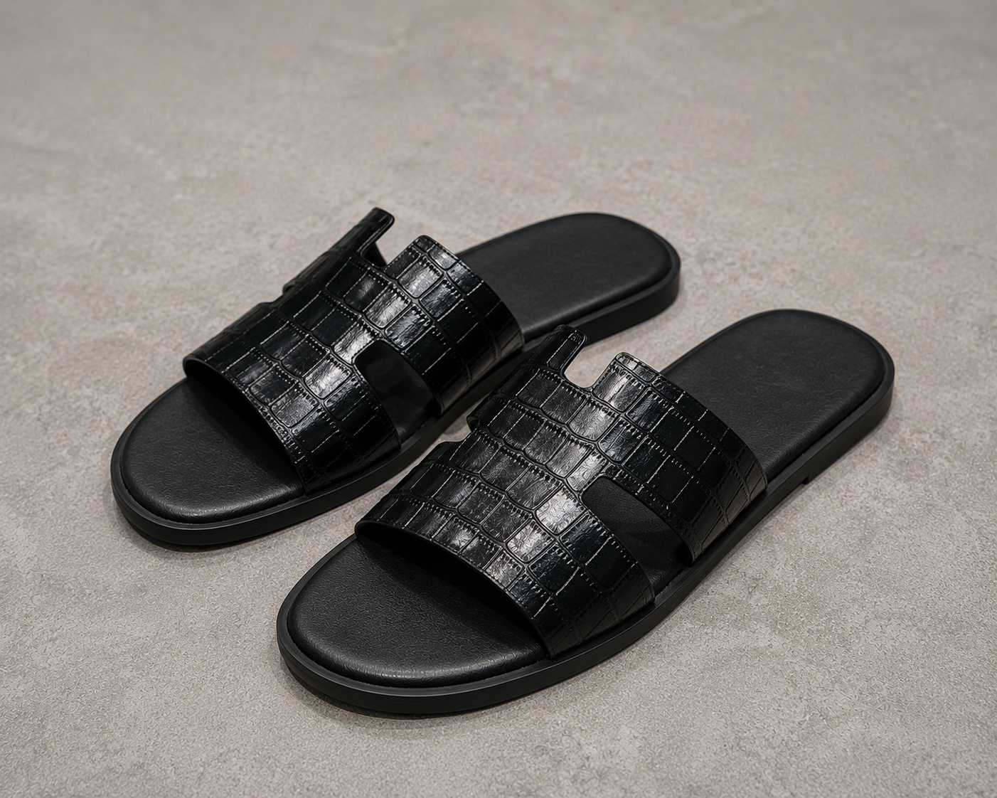 Austin Mens Slippers in Black Croco Leather | Hides&Cult