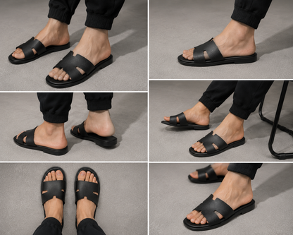 Austin Mens Slippers in Black Milled Leather | Hides&Cult
