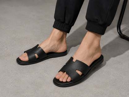 Austin Mens Slippers in Black Milled Leather | Hides&Cult