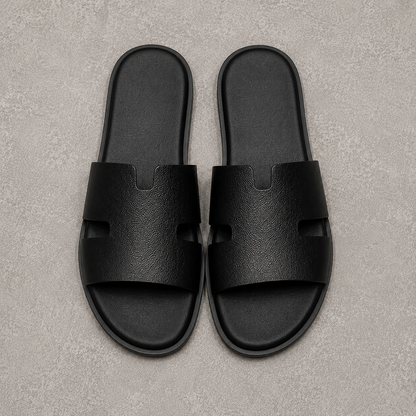 Austin Mens Slippers in Black Milled Leather | Hides&Cult