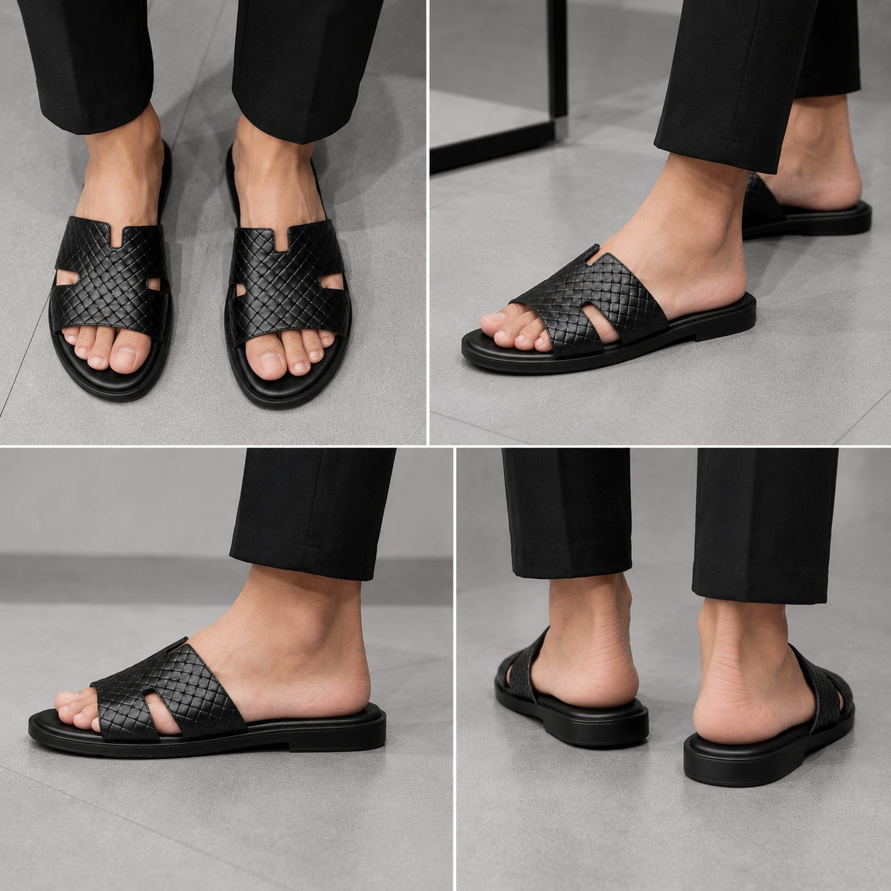 Austin Mens Slippers in Black Effect Leather | Hides&Cult