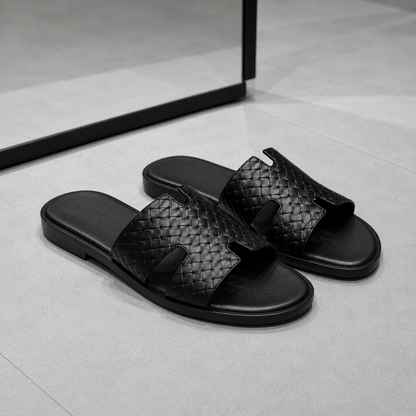 Austin Mens Slippers in Black Effect Leather | Hides&Cult
