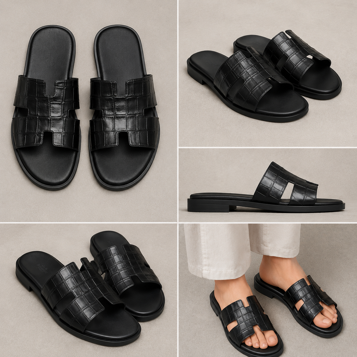 Austin Mens Slippers in Black Croc Leather | Hides&Cult