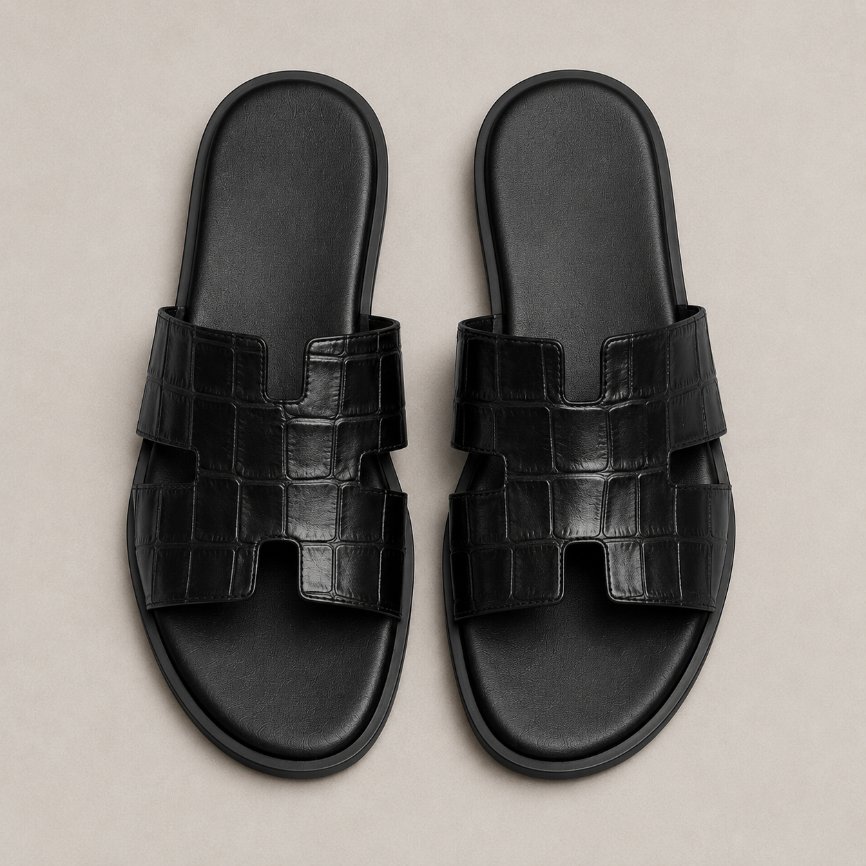 Austin Mens Slippers in Black Croc Leather | Hides&Cult