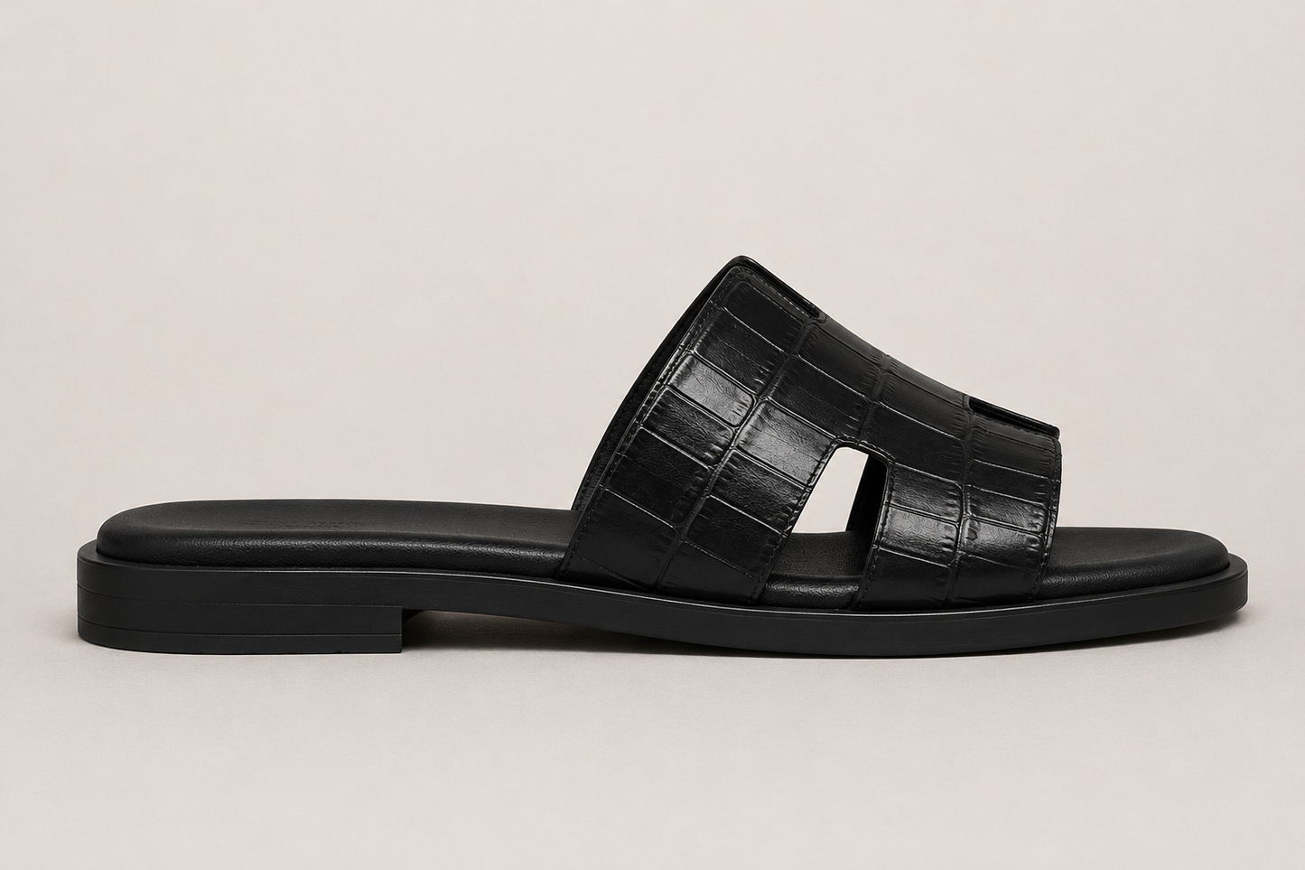 Austin Mens Slippers in Black Croc Leather | Hides&Cult