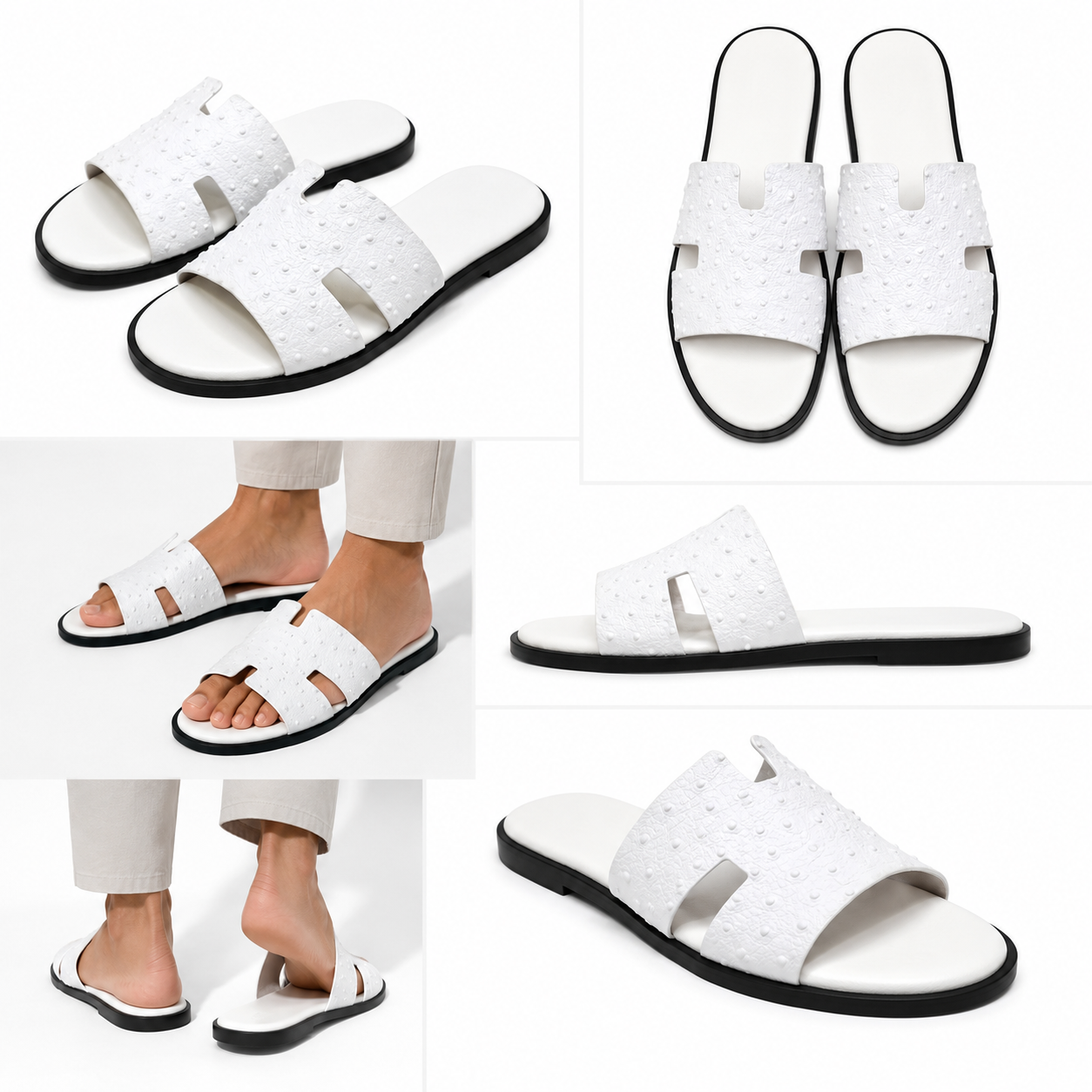 Austin Mens Slippers in White Ostrich Leather | Hides&Cult