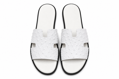 Austin Mens Slippers in White Ostrich Leather | Hides&Cult