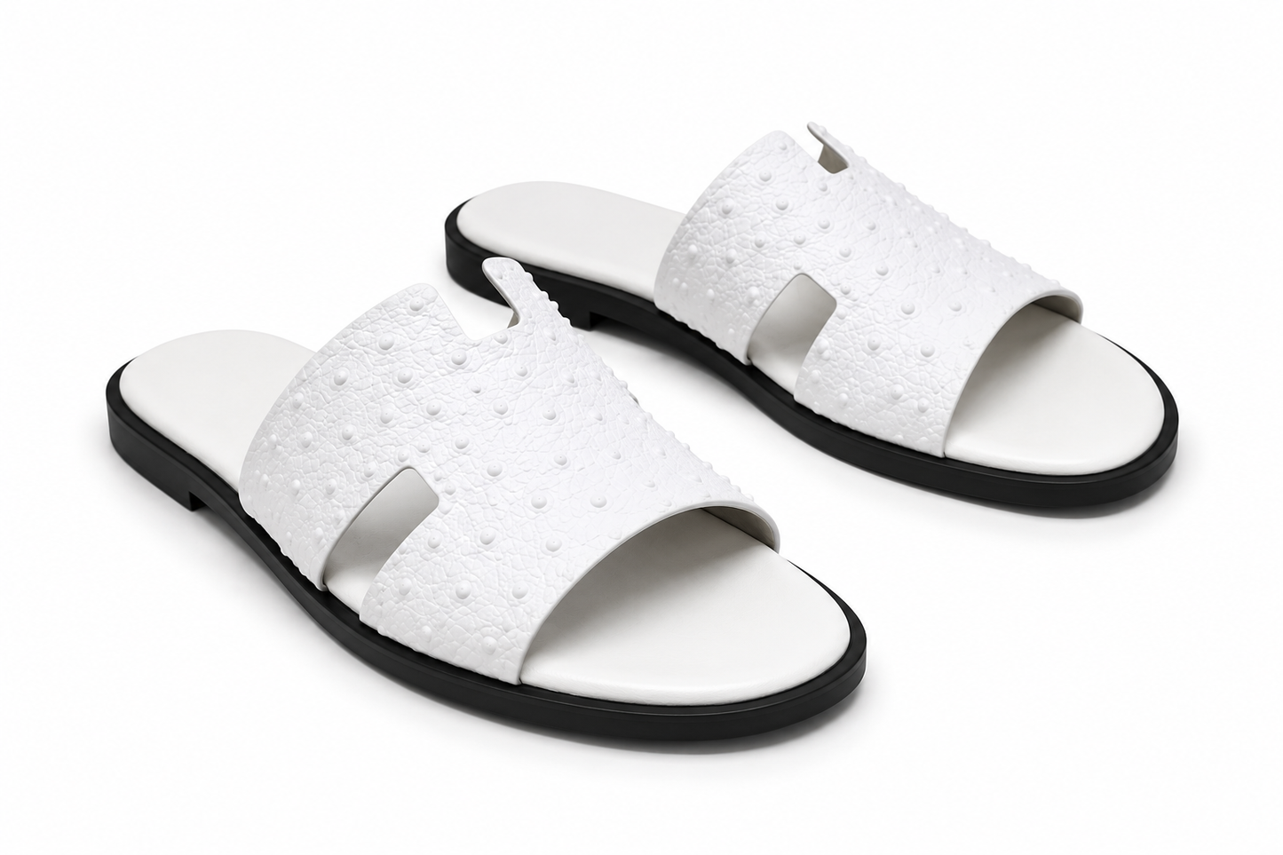 Austin Mens Slippers in White Ostrich Leather | Hides&Cult