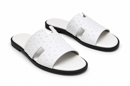 Austin Mens Slippers in White Ostrich Leather | Hides&Cult