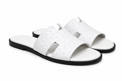 Austin Mens Slippers in White Ostrich Leather | Hides&Cult