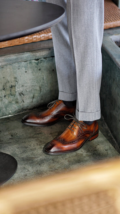 Brown Patina Lace Up Brogue Shoes | Hides&Cult