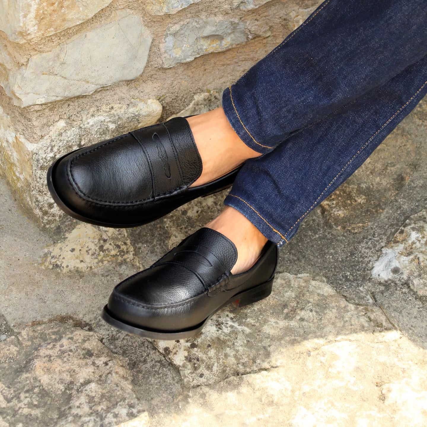 Men Black Grained Genuine Leather Moccasins | Hides&Cult
