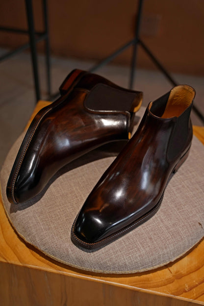 Hand Painted Patina Chelsea Boots - Vintage Brown - Clearance Sale | Hides&Cult