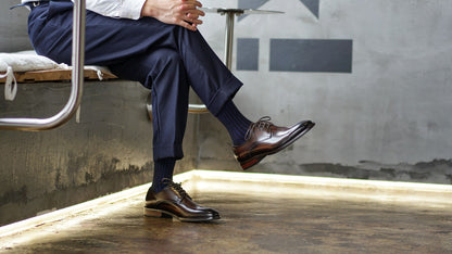 Dark Brown Patina Stroke Finish Effect Derby Lace Up Shoes - Pointed Toe | Hides&Cult